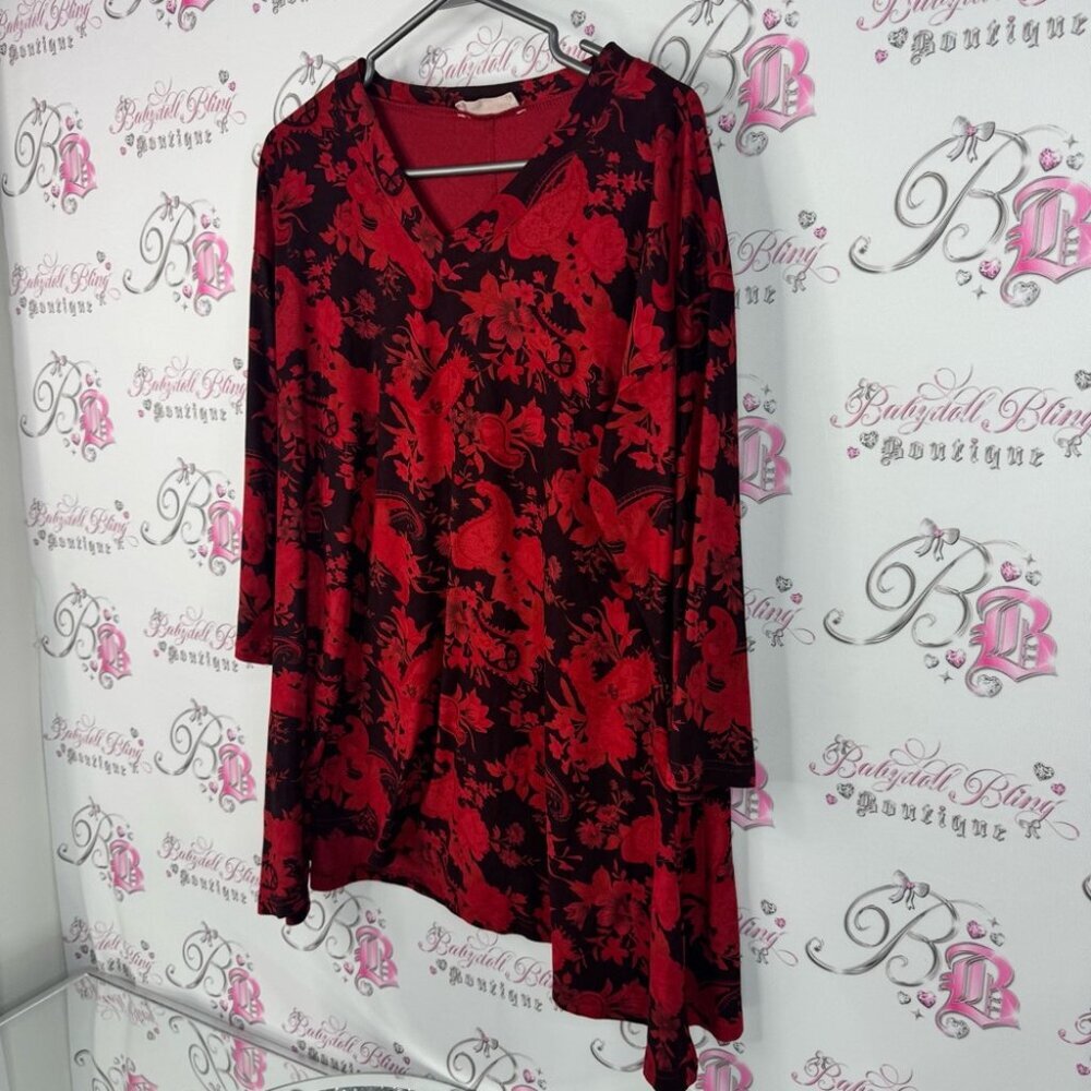 Orage long sleeve flowy flowers top blouse Red Floral Women's Blouse - Picture 3 of 8